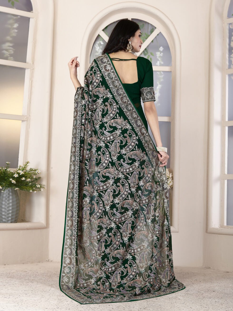 Green Majesty Georgette Saree