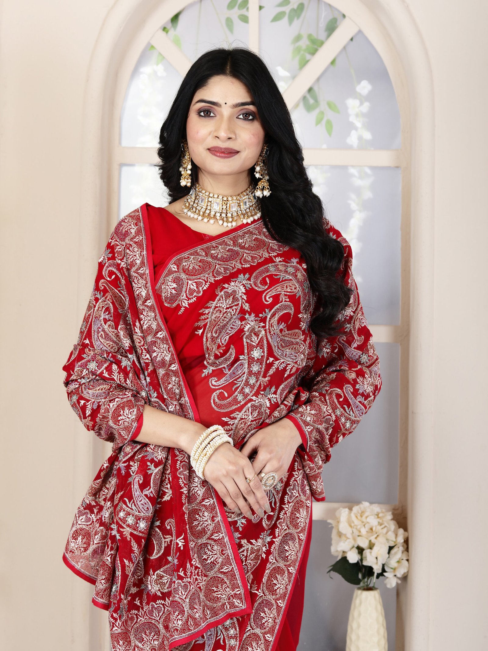 Red Majesty Georgette Saree