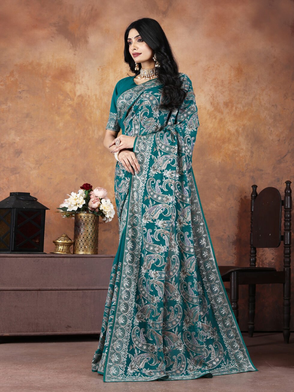 Firozi Majesty Georgette Saree