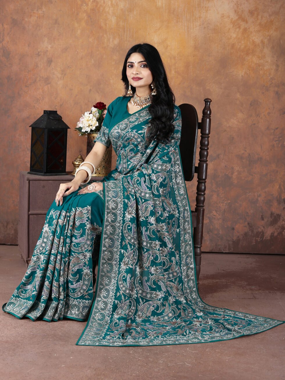 Firozi Majesty Georgette Saree