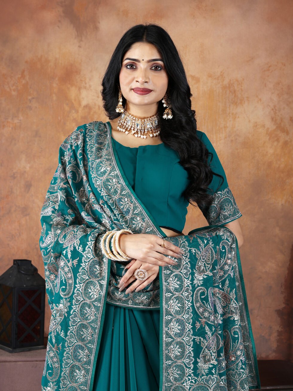 Firozi Majesty Georgette Saree