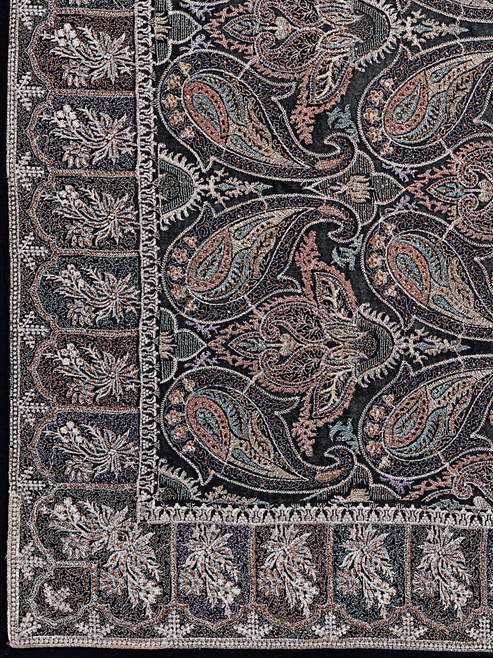 Black Embroidered Paisley Georgette Saree