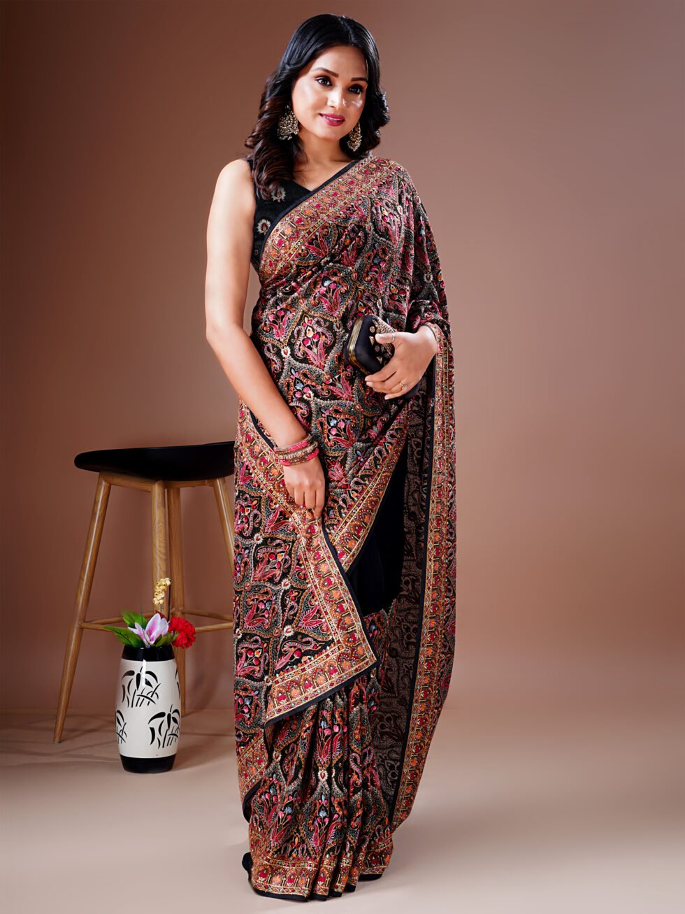 Black Kashmiri Embroidered Saree