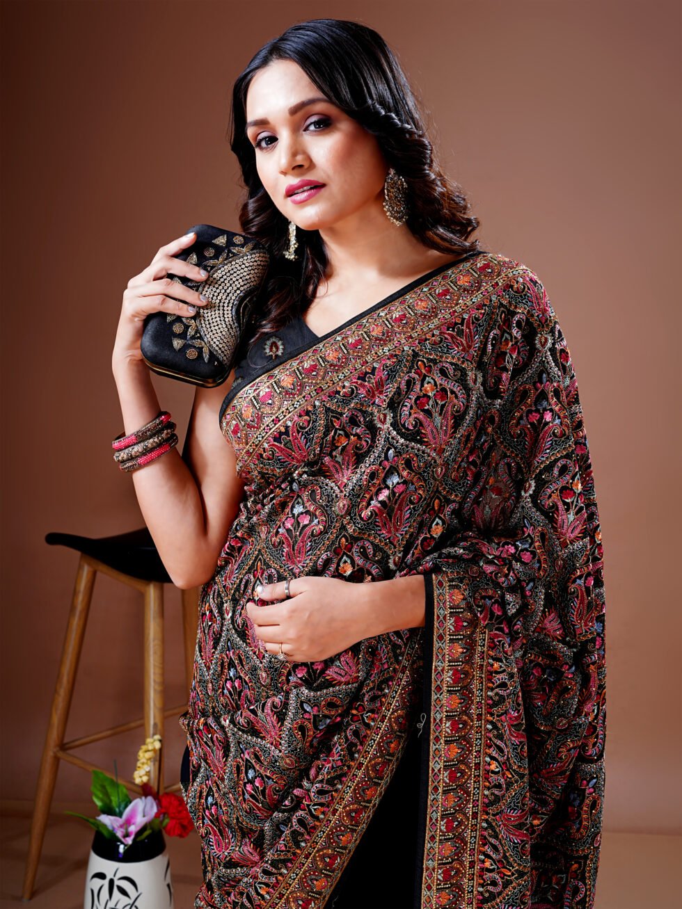 Black Kashmiri Embroidered Saree