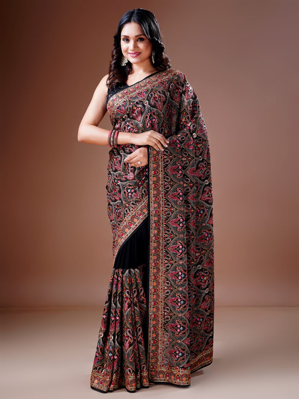 Black Kashmiri Embroidered Saree