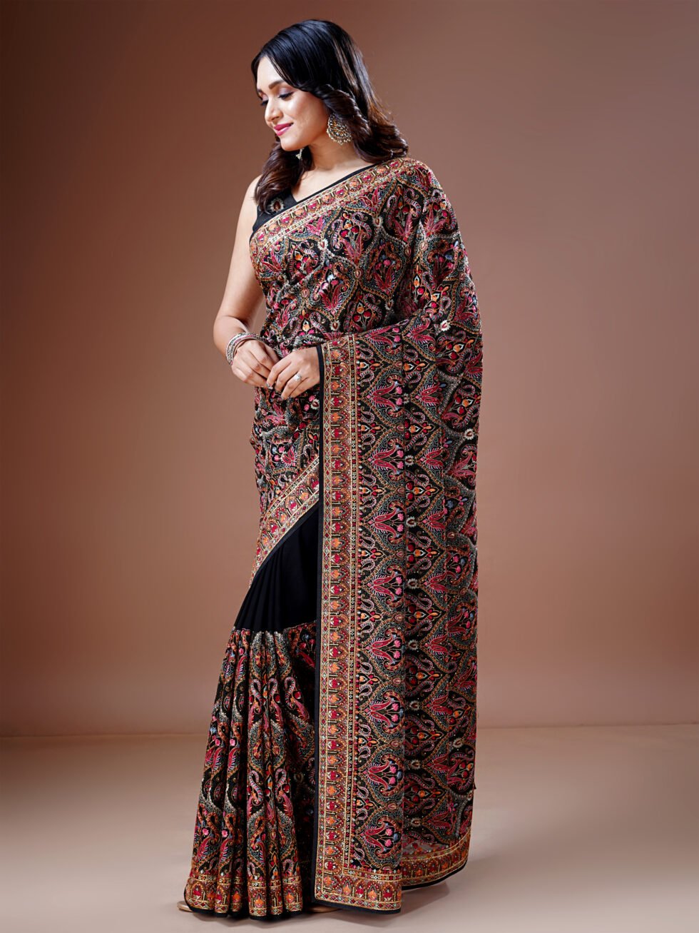 Black Kashmiri Embroidered Saree
