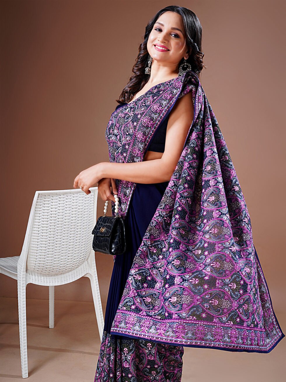 Gulnaar Blue Kashmiri Drape