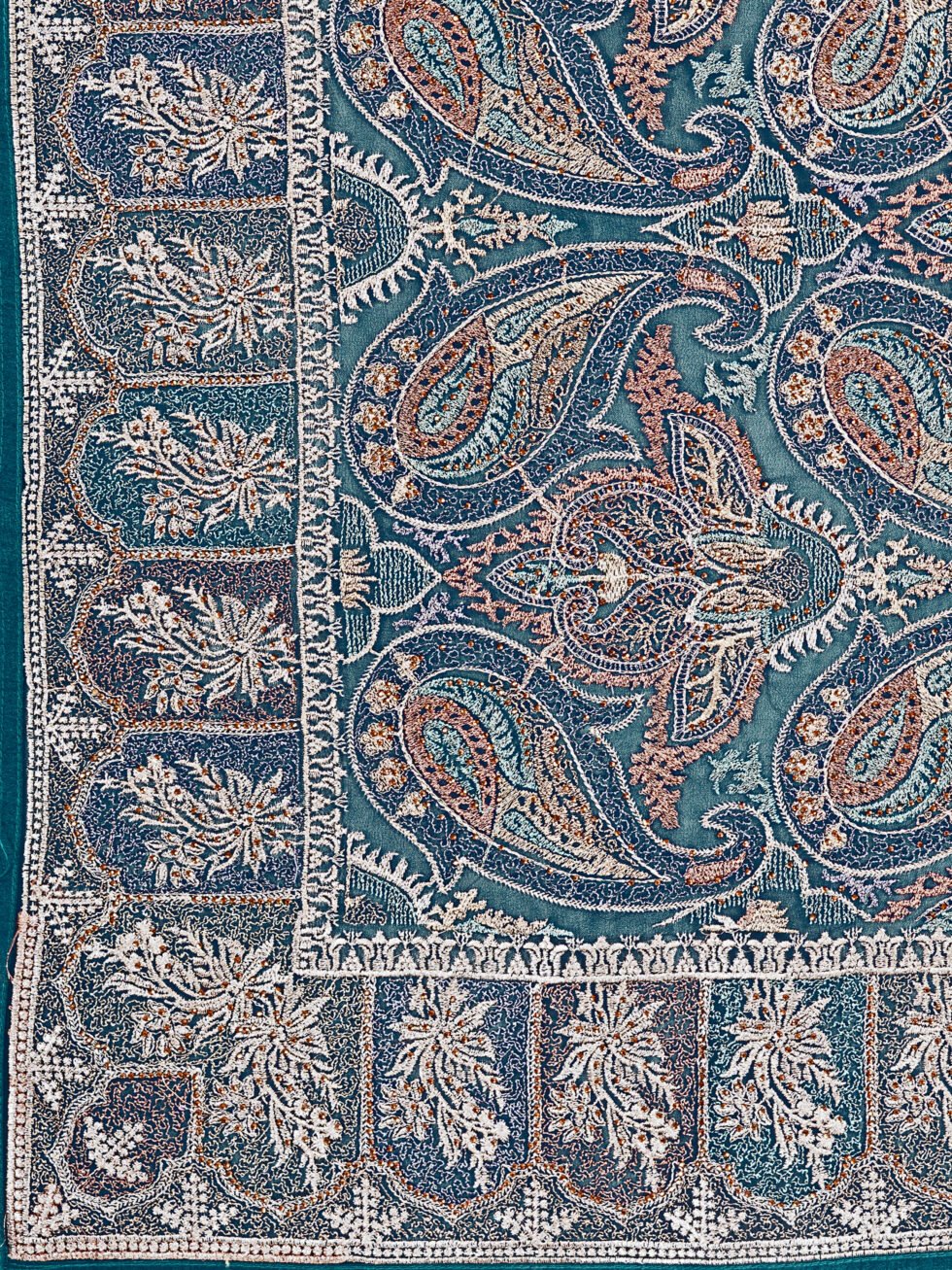 Blue Embroidered Paisley Georgette Saree