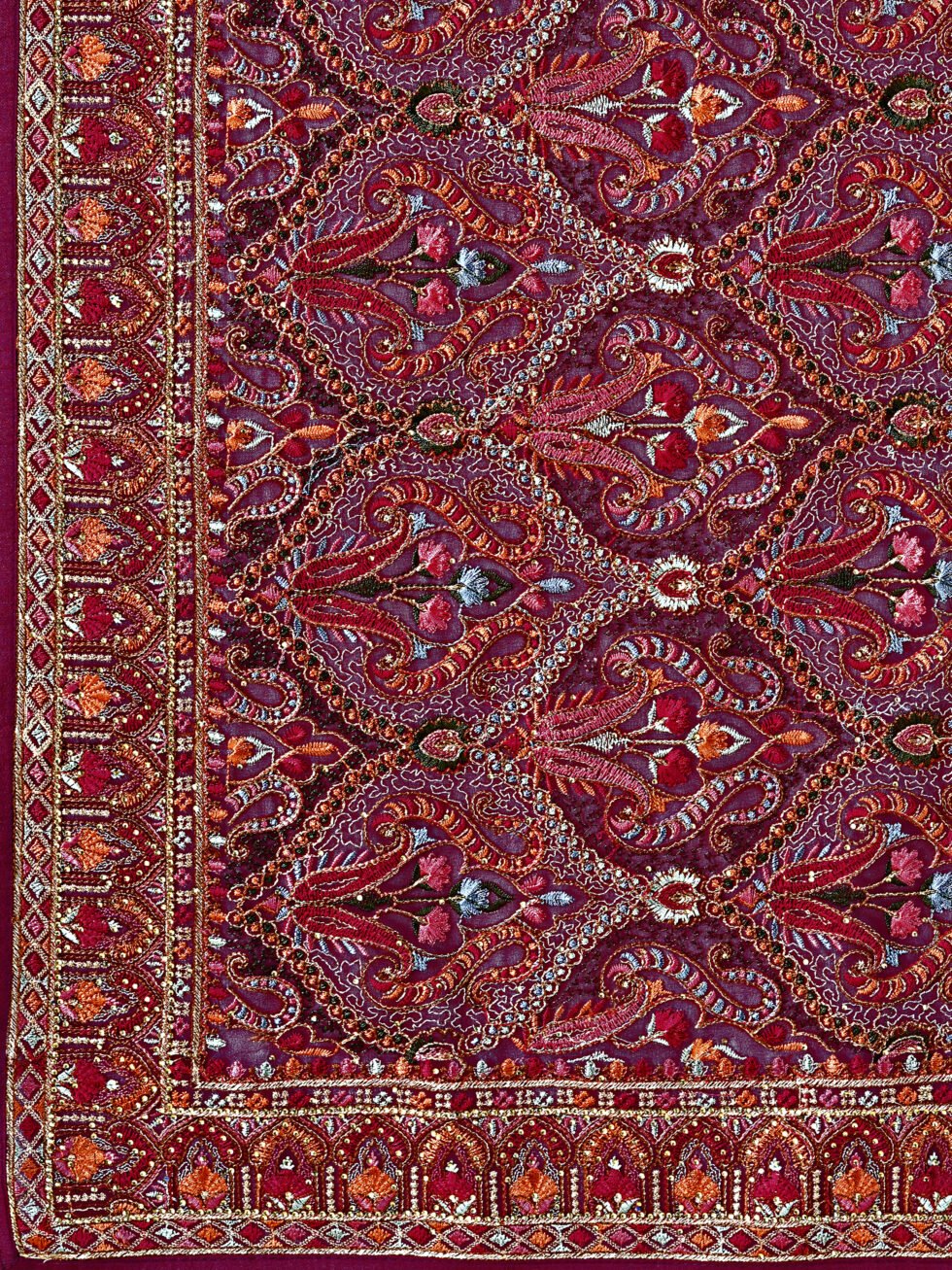 Cherry Kashmiri Embroidered Saree