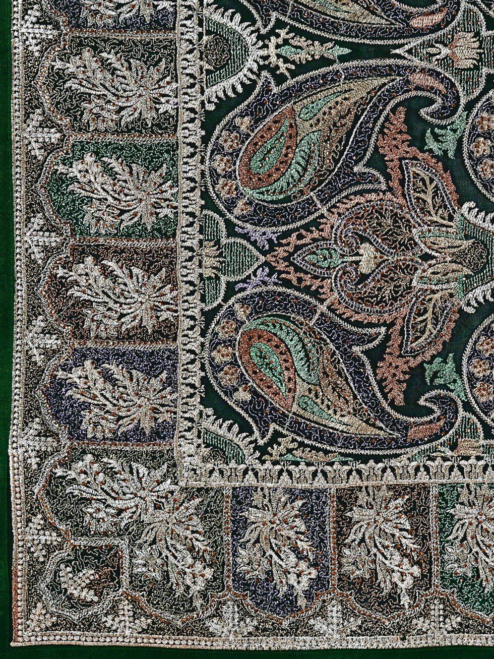 Green Embroidered Paisley Georgette Saree