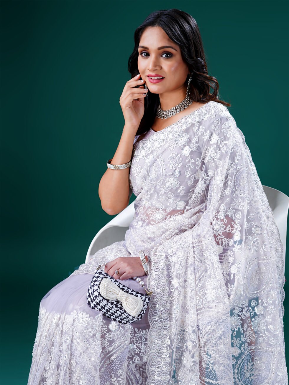 Celestial Lavender Whisper Net Saree