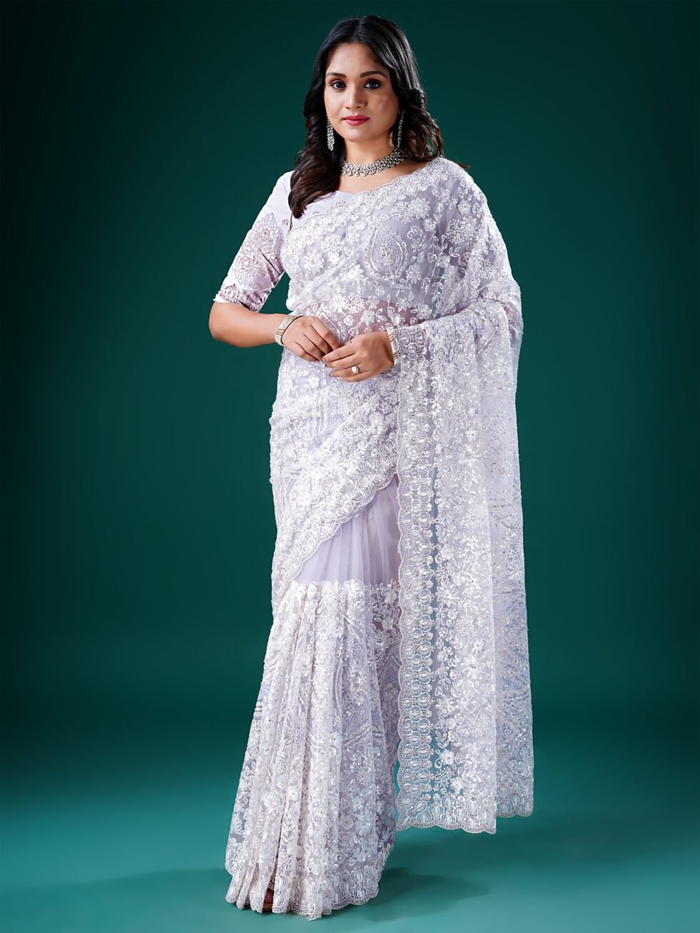 Celestial Lavender Whisper Net Saree