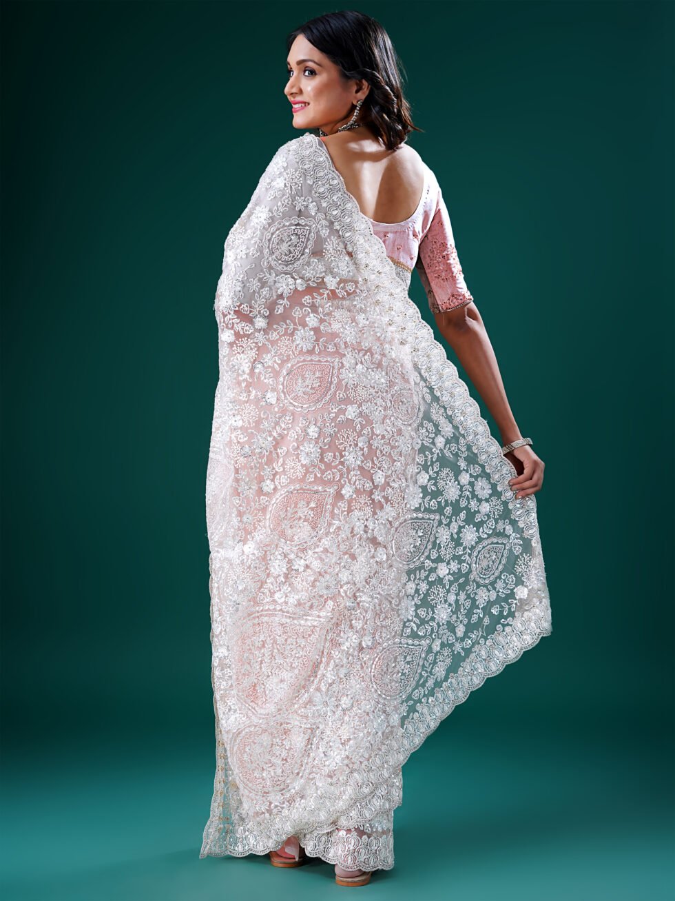 Celestial Peach Whisper Net Saree
