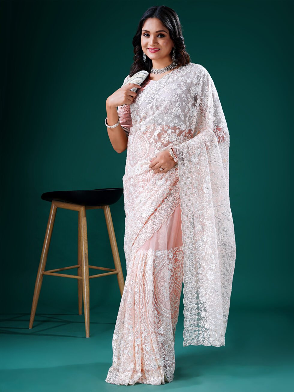 Celestial Peach Whisper Net Saree