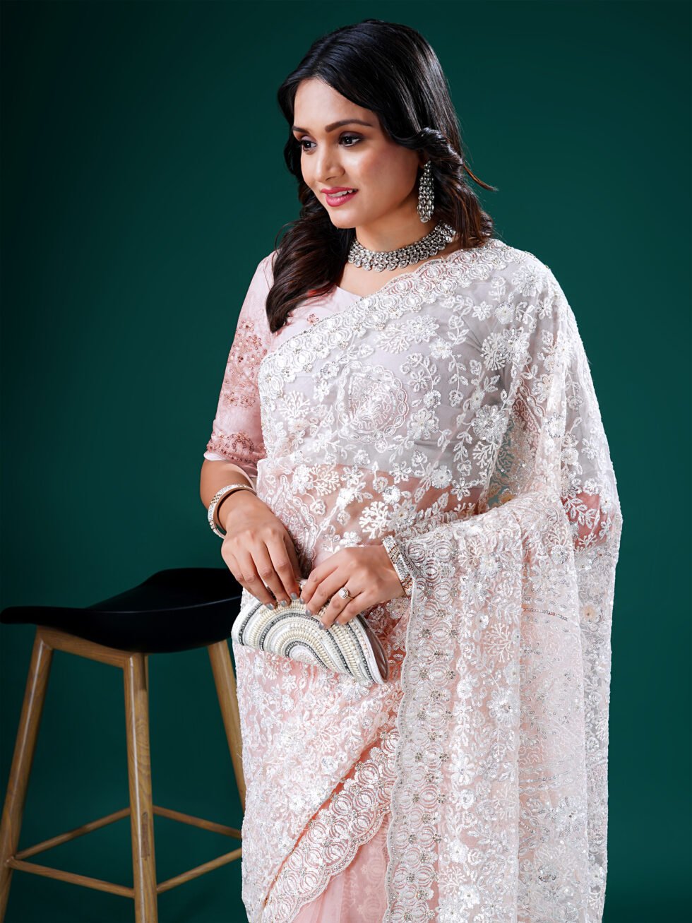 Celestial Peach Whisper Net Saree