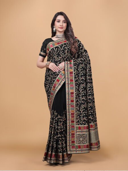 Ritual Styles Black Kashmiri Art Vichitra Silk Saree SM067-J15191SMSVBLACKD-1