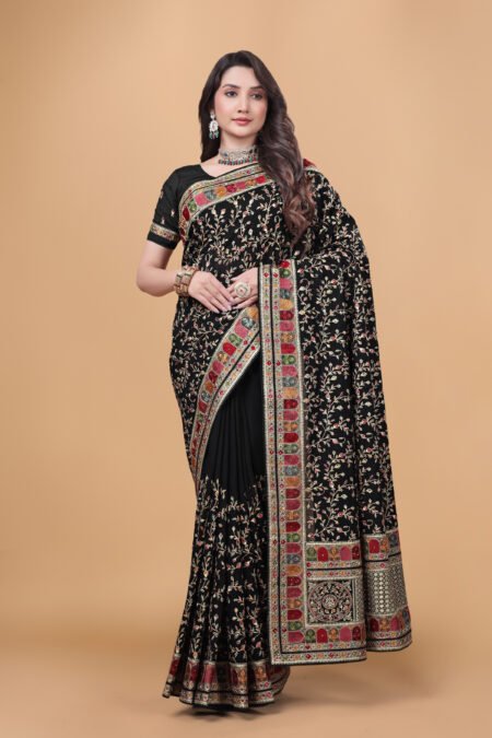 Ritual Styles Black Kashmiri Art Vichitra Silk Saree SM067-J15191SMSVBLACKD-1