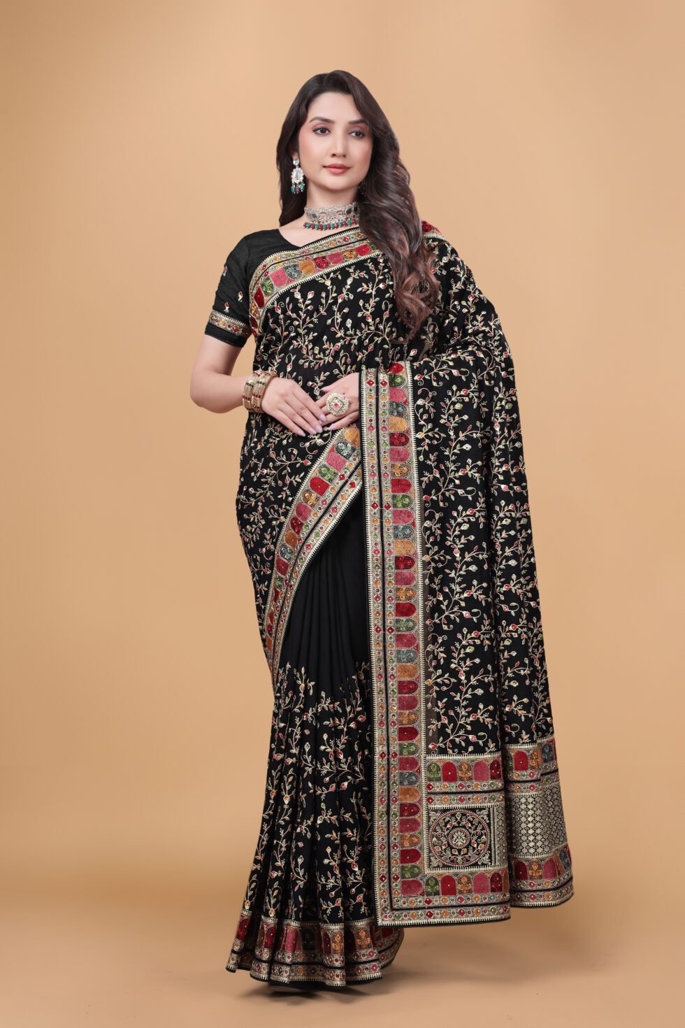 Ritual Styles Black Kashmiri Art Vichitra Silk Saree SM067-J15191SMSVBLACKD-1