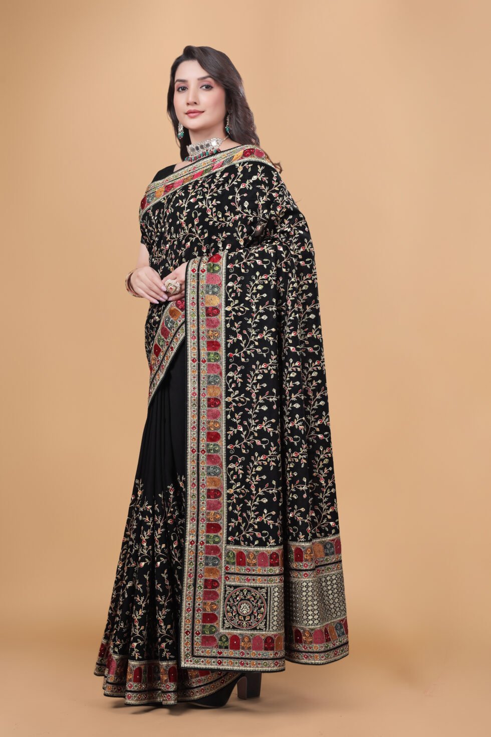 Ritual Styles Black Kashmiri Art Vichitra Silk Saree SM067-J15191SMSVBLACKD-2