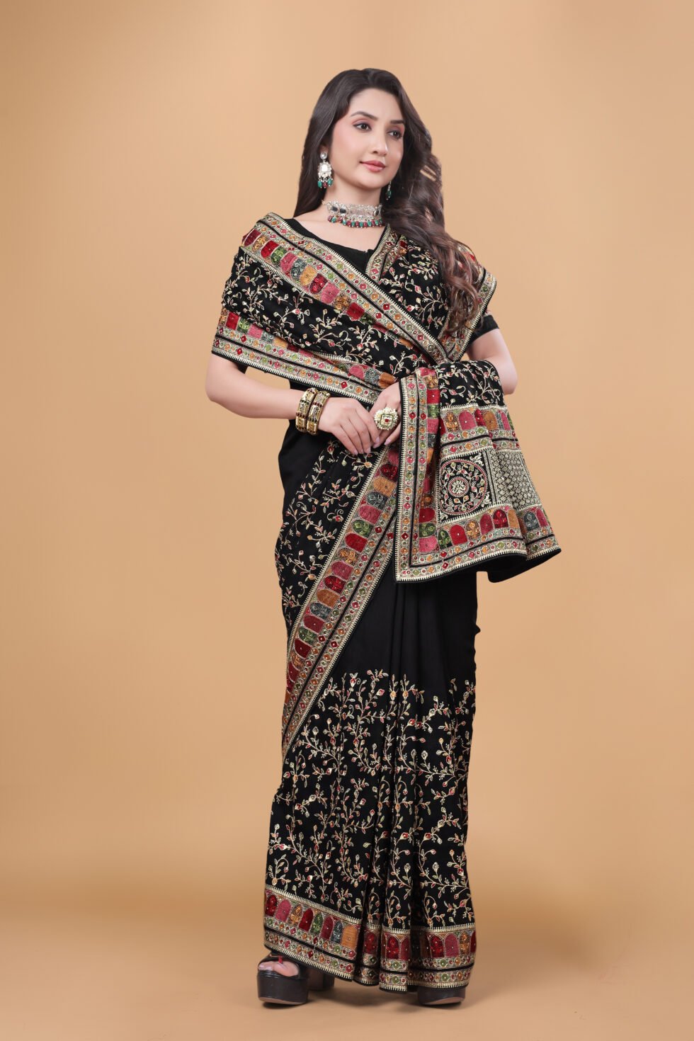 Ritual Styles Black Kashmiri Art Vichitra Silk Saree SM067-J15191SMSVBLACKD-3