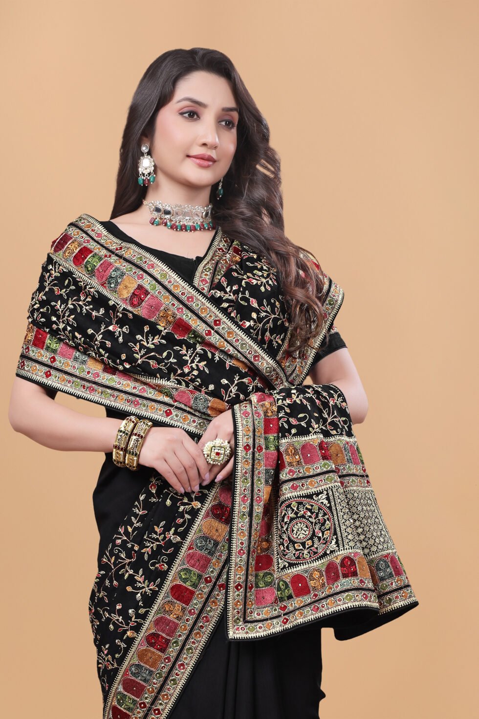Ritual Styles Black Kashmiri Art Vichitra Silk Saree SM067-J15191SMSVBLACKD-4