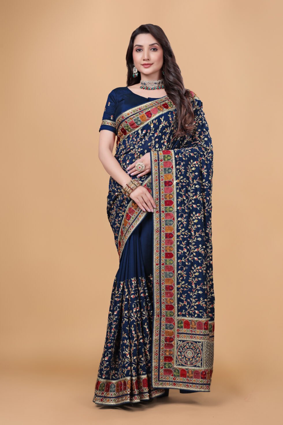 Ritual Styles Royal Blue Kashmiri Art Vichitra Silk SareeSM067-J15191SMSV300D-1