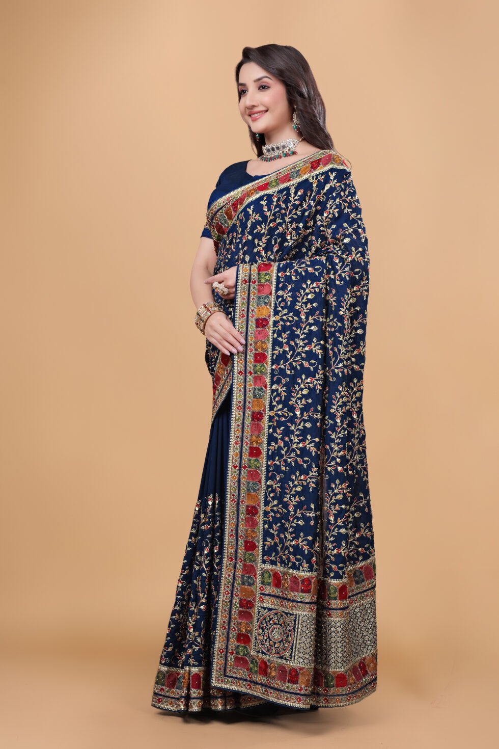 Ritual Styles Royal Blue Kashmiri Art Vichitra Silk SareeSM067-J15191SMSV300D-2
