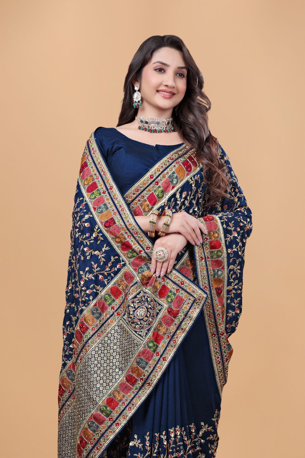 Ritual Styles Royal Blue Kashmiri Art Vichitra Silk SareeSM067-J15191SMSV300D-3